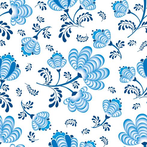 Swirl motivo floreale senza soluzione di continuità. Fiorisca ornamentale nello stile russo sopra priorità bassa bianca. vettore