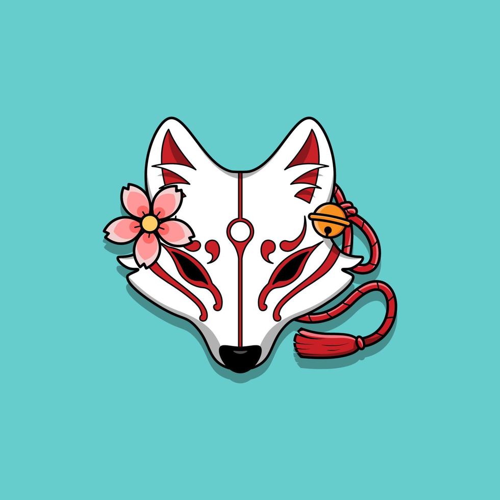 maschera giapponese kitsune con fiore di sakura, illustrazione vettoriale eps.10