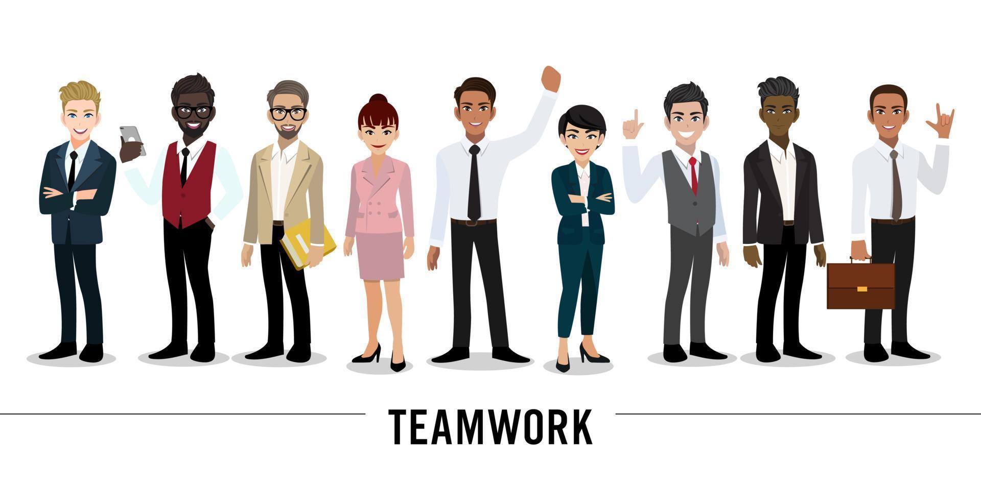 personaggio dei cartoni animati di uomo d'affari e imprenditrice su sfondo bianco. progettazione del concetto di lavoro di squadra. illustrazione vettoriale piatta.