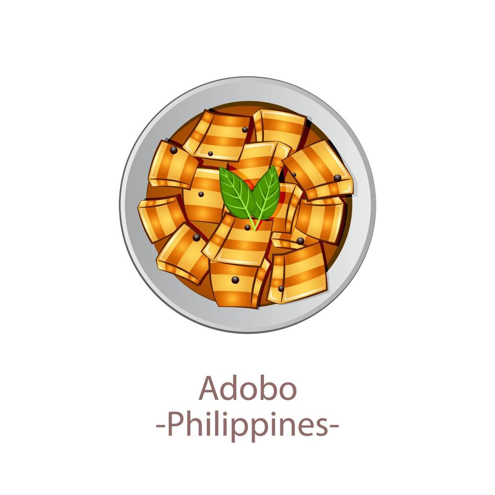 vista dall'alto del cibo popolare dell'Asean National, Adobe, in cartone animato vettore