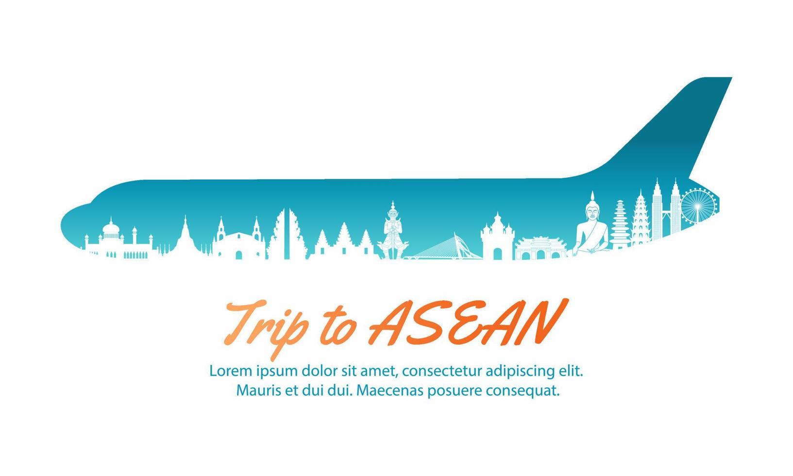 punto di riferimento dell'ASEAN all'interno con forma piana in concept art dallo stile silhouette vettore