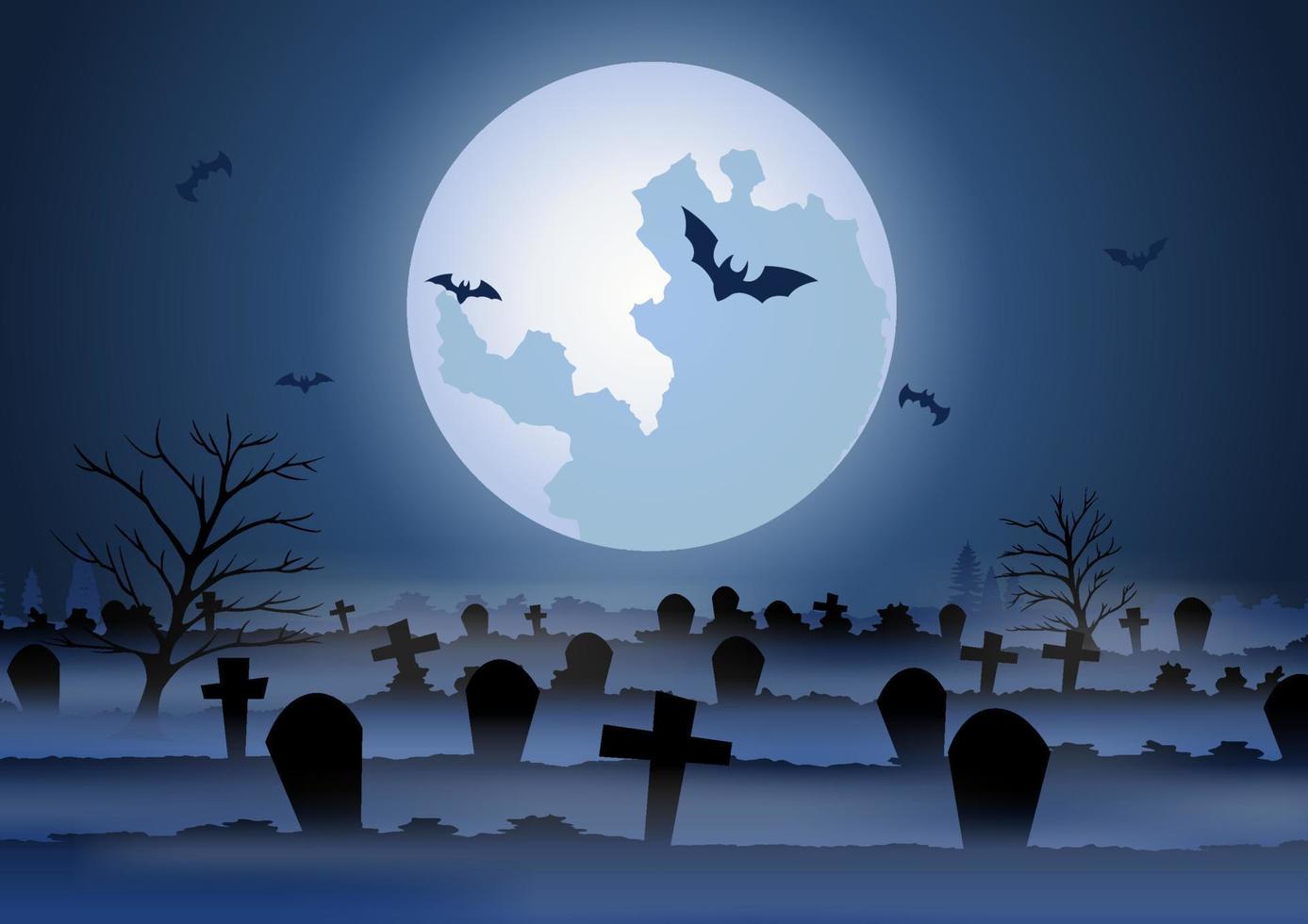 sfondo di halloween con scena del cimitero nella notte di halloween vettore