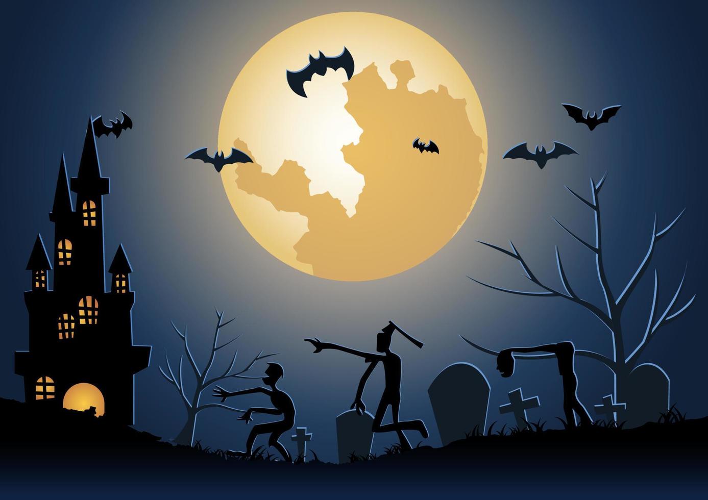 sfondo di halloween con la scia di zombi dagli inferi nella notte di halloween vettore