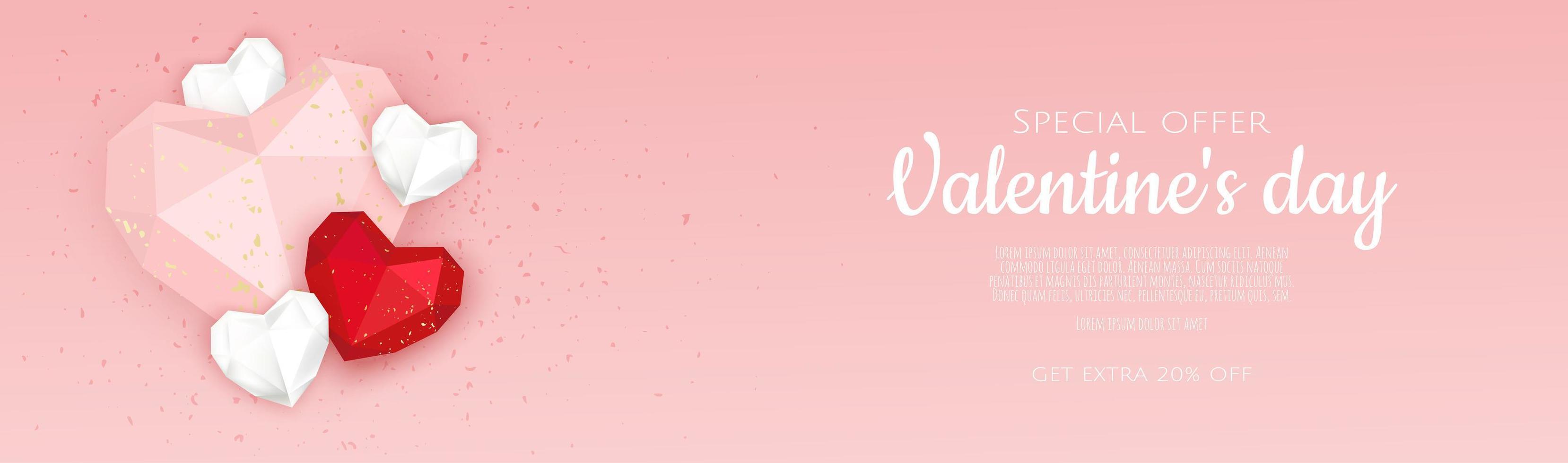 poster di vendita di san valentino o banner con cuori. modello di promozione e shopping o sfondo per il concetto di amore e san valentino. vettore