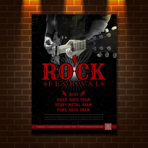 Illustrazione di vettore del modello di progettazione del manifesto di festival di musica rock dell&#39;eroe della chitarra