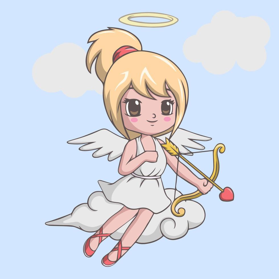 Cupido carino bambina con arco e frecce vettore