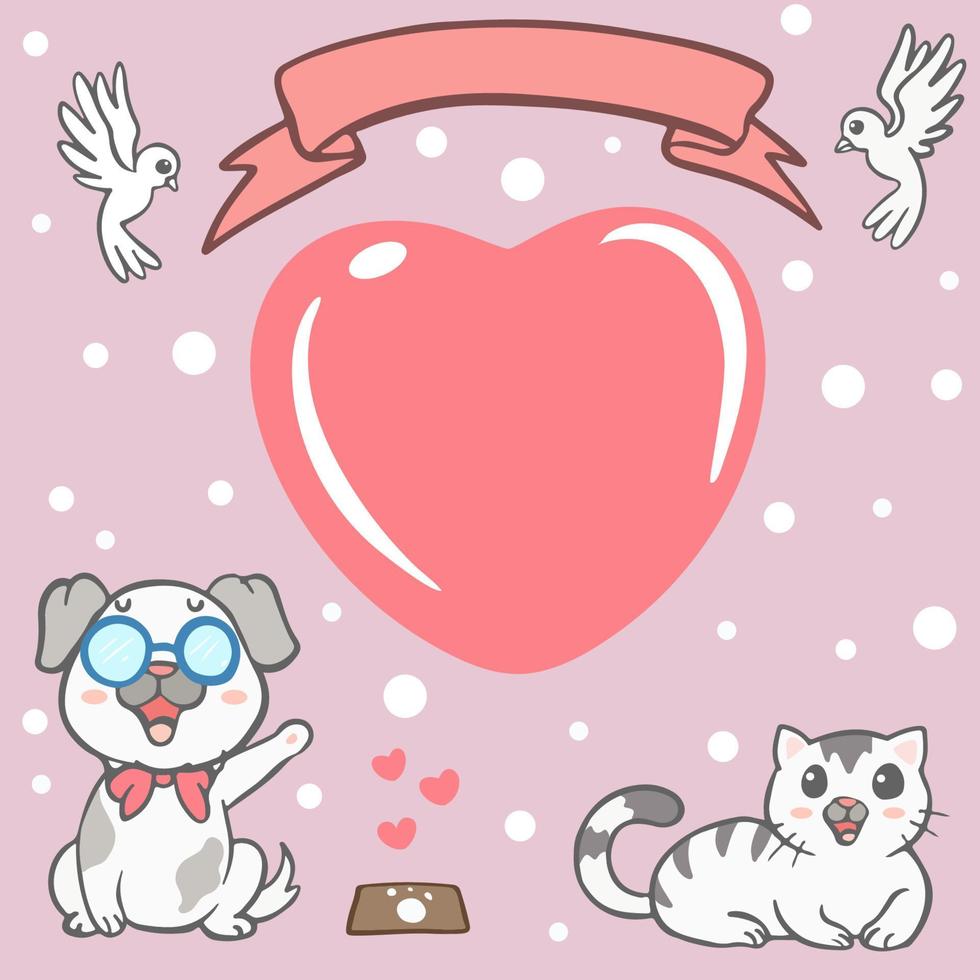 biglietto di auguri, cartolina con simpatico cartone animato gatto e cane vettore