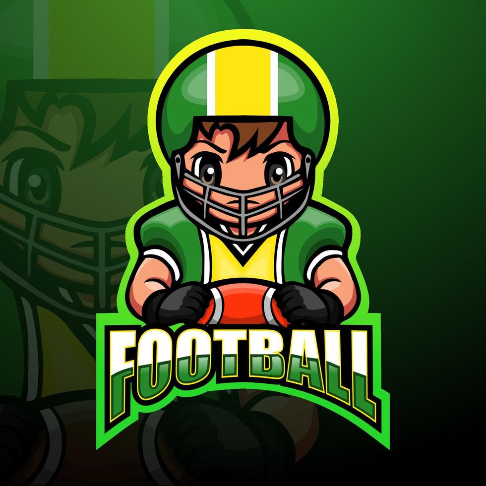 design del logo esport del giocatore di football americano vettore