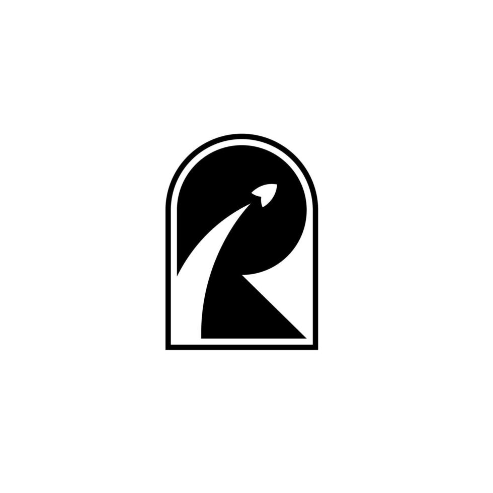 illustrazione vettoriale del concetto di logo della carta di rotolamento della finestra del razzo della lettera r