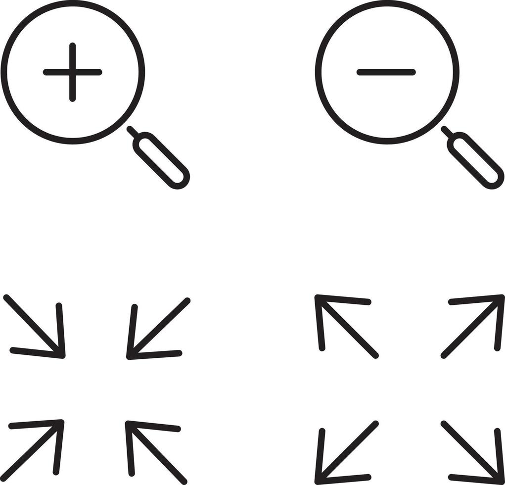 ingrandisci l'icona isolata su sfondo bianco dalla raccolta di elementi essenziali per il web. ingrandisci e rimpicciolisci icona linea sottile contorno zoom lineare simbolo per logo, web, app, ui. vettore