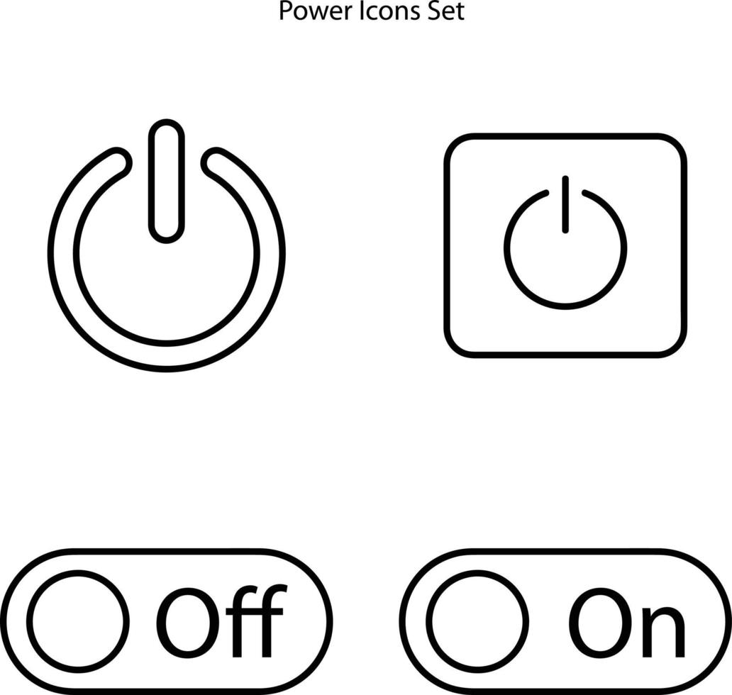 set di icone del pulsante di accensione isolato su sfondo bianco dalla raccolta dell'interfaccia utente. icona del pulsante di alimentazione linea sottile contorno lineare simbolo del pulsante di accensione per logo, web, app, interfaccia utente. segno semplice dell'icona del pulsante di accensione. vettore