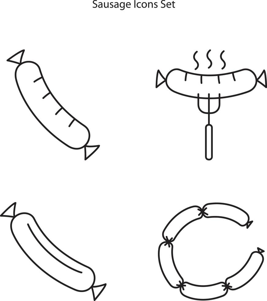 set di icone di salsiccia isolato su sfondo bianco. salsiccia icona linea sottile contorno salsiccia lineare simbolo per logo, web, app, ui. segno semplice dell'icona della salsiccia. icona vettore piatto.