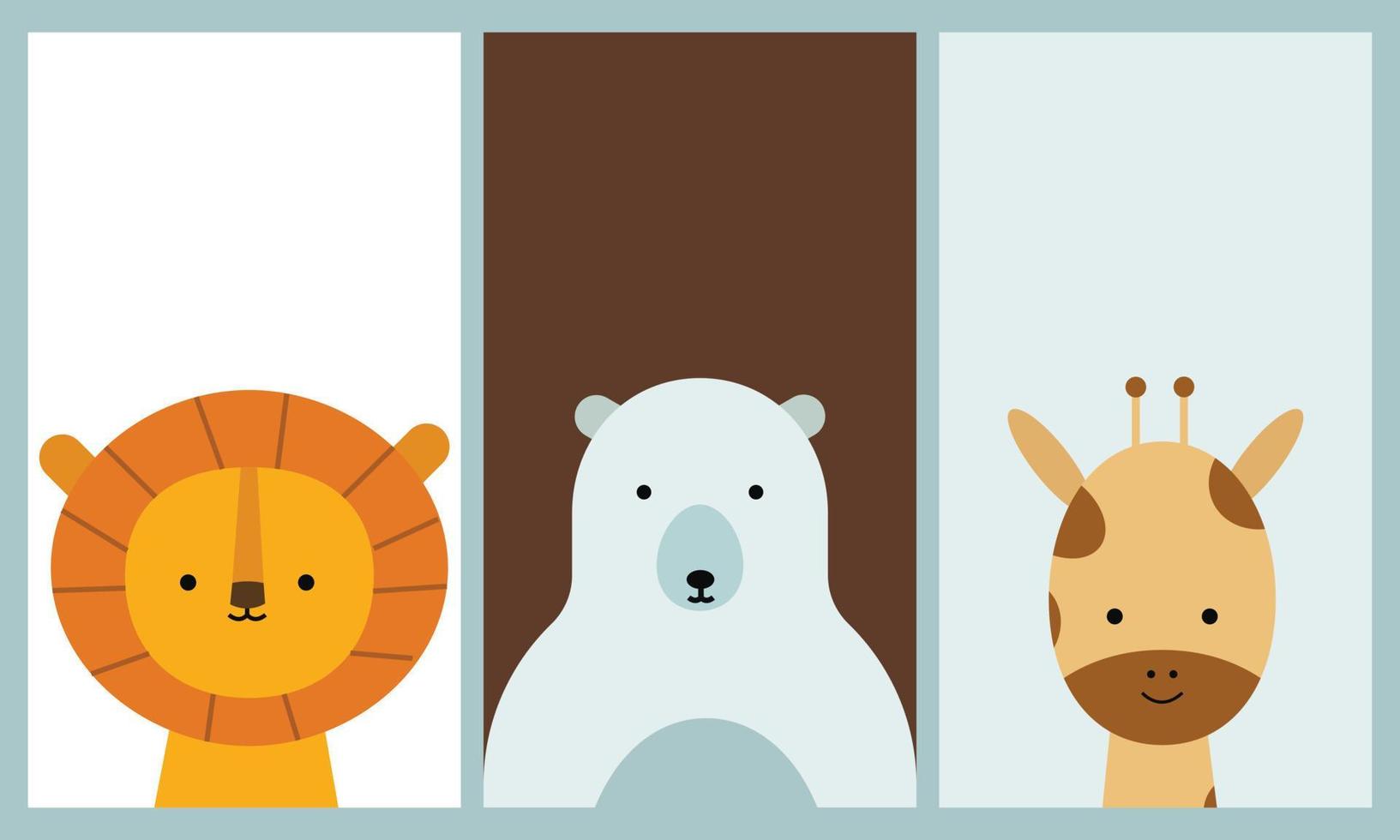 serie di illustrazioni di animali per uno sfondo per smartphone e una schermata di blocco. leone, orso polare e giraffa. vettore