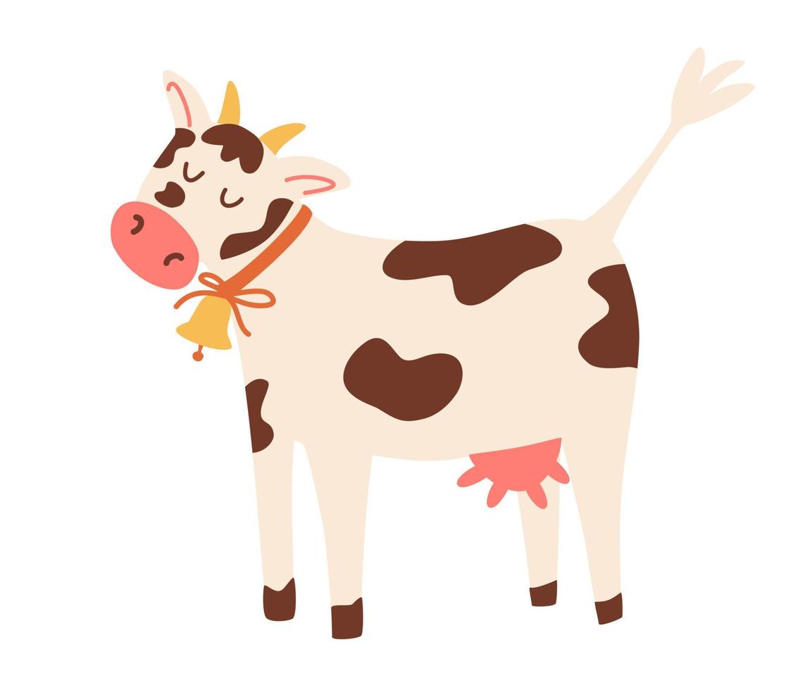 mucca. animale domestico da fattoria. personaggi divertenti. perfetto per la stampa, il logo del negozio di alimentari e latte. illustrazione del fumetto di vettore