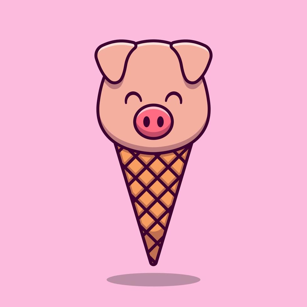 carino maiale gelato cono cartone animato icona vettore illustrazione