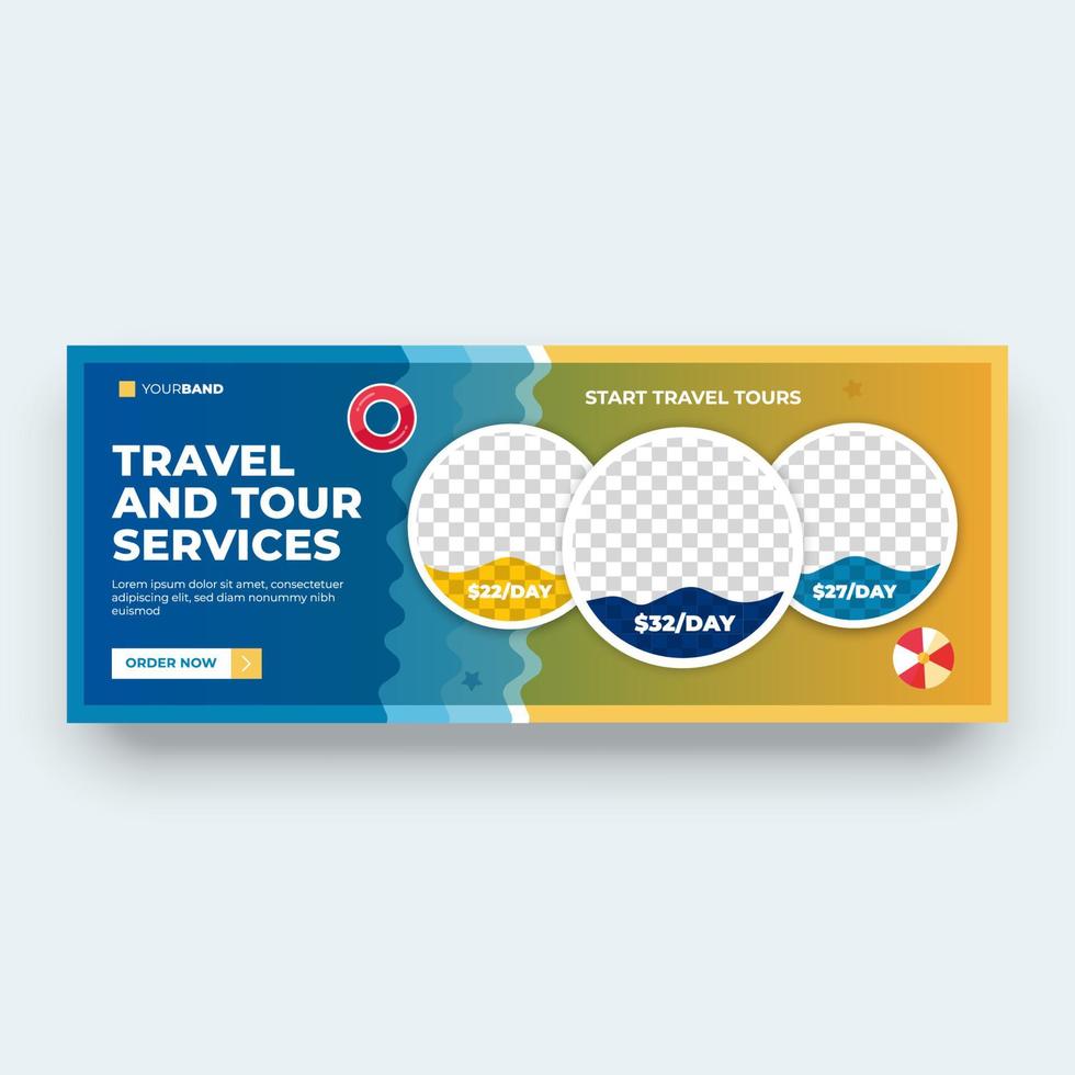 modello di banner web di copertina di viaggio e tour vettore