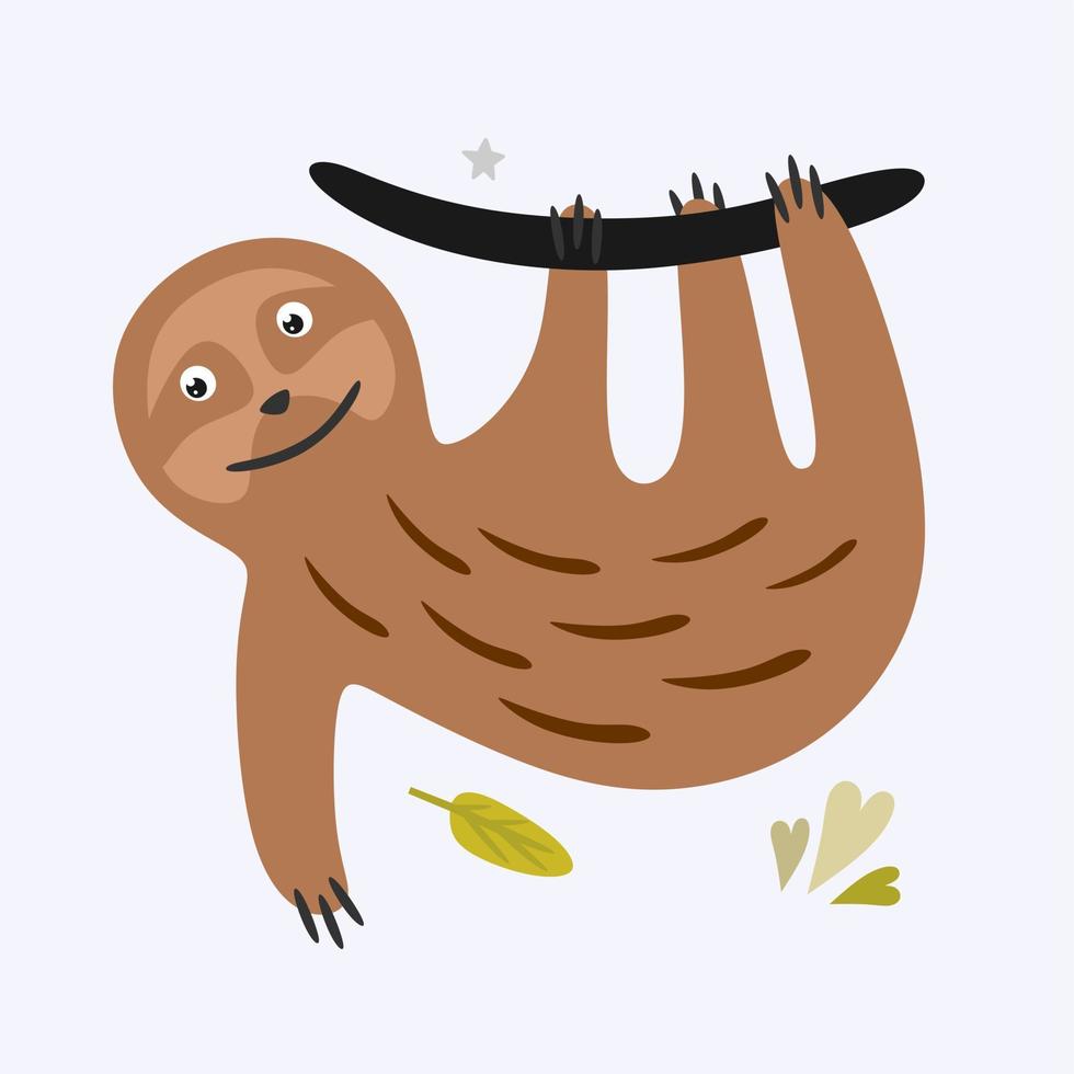 simpatico bradipo divertente in stile cartone animato disegnato a mano. illustrazione vettoriale