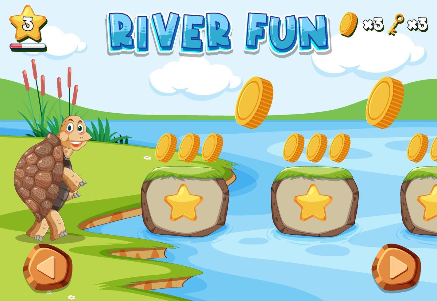 modello di gioco divertente fiume con personaggio dei cartoni animati tartaruga vettore