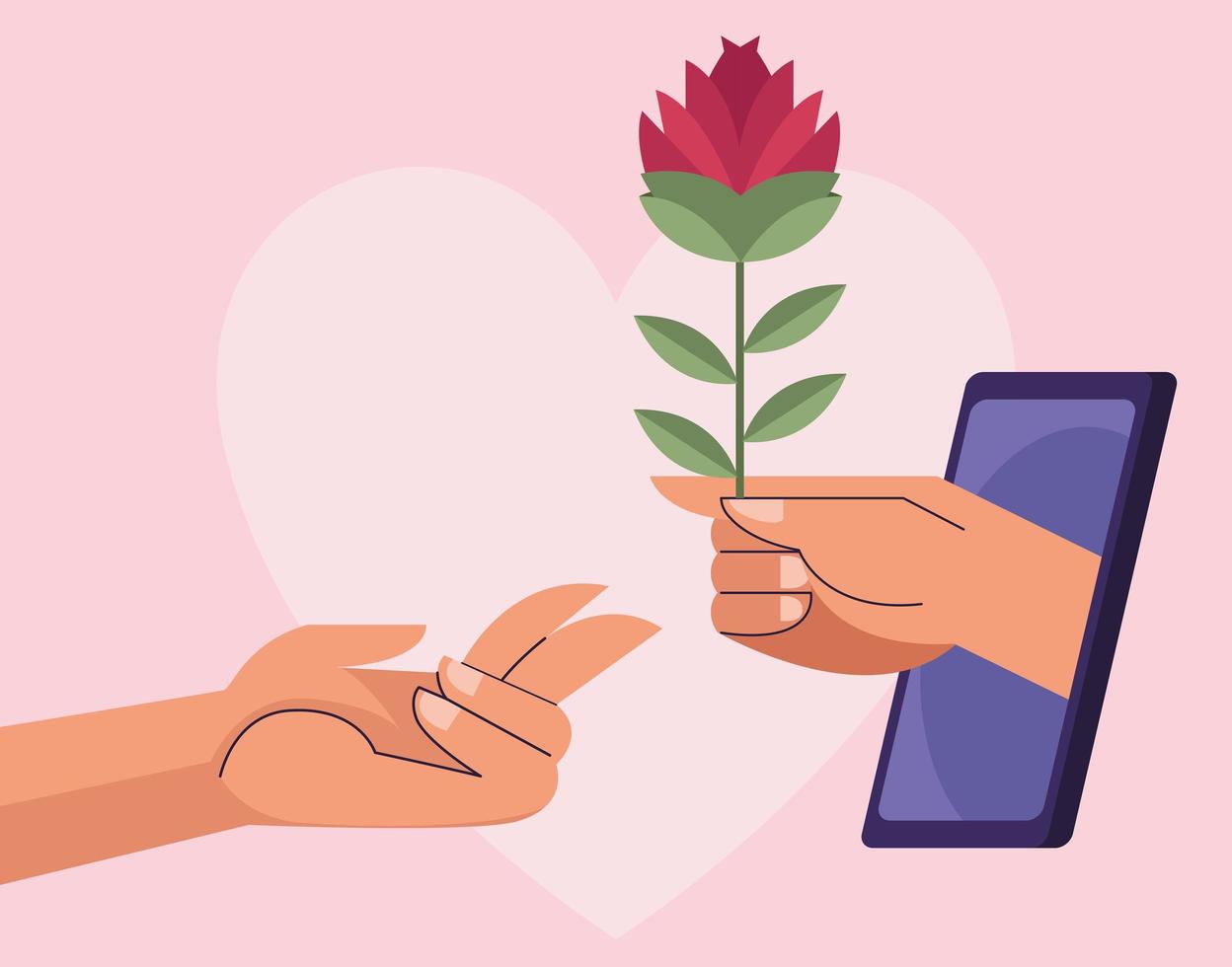 mano che dà rosa in smartphone vettore