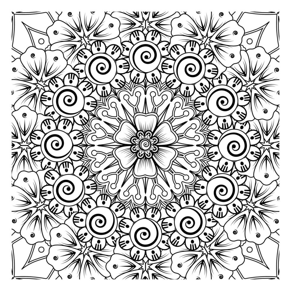 motivo circolare a forma di mandala per henné, mehndi, tatuaggio, decorazione. ornamento decorativo in stile etnico orientale. pagina del libro da colorare. vettore