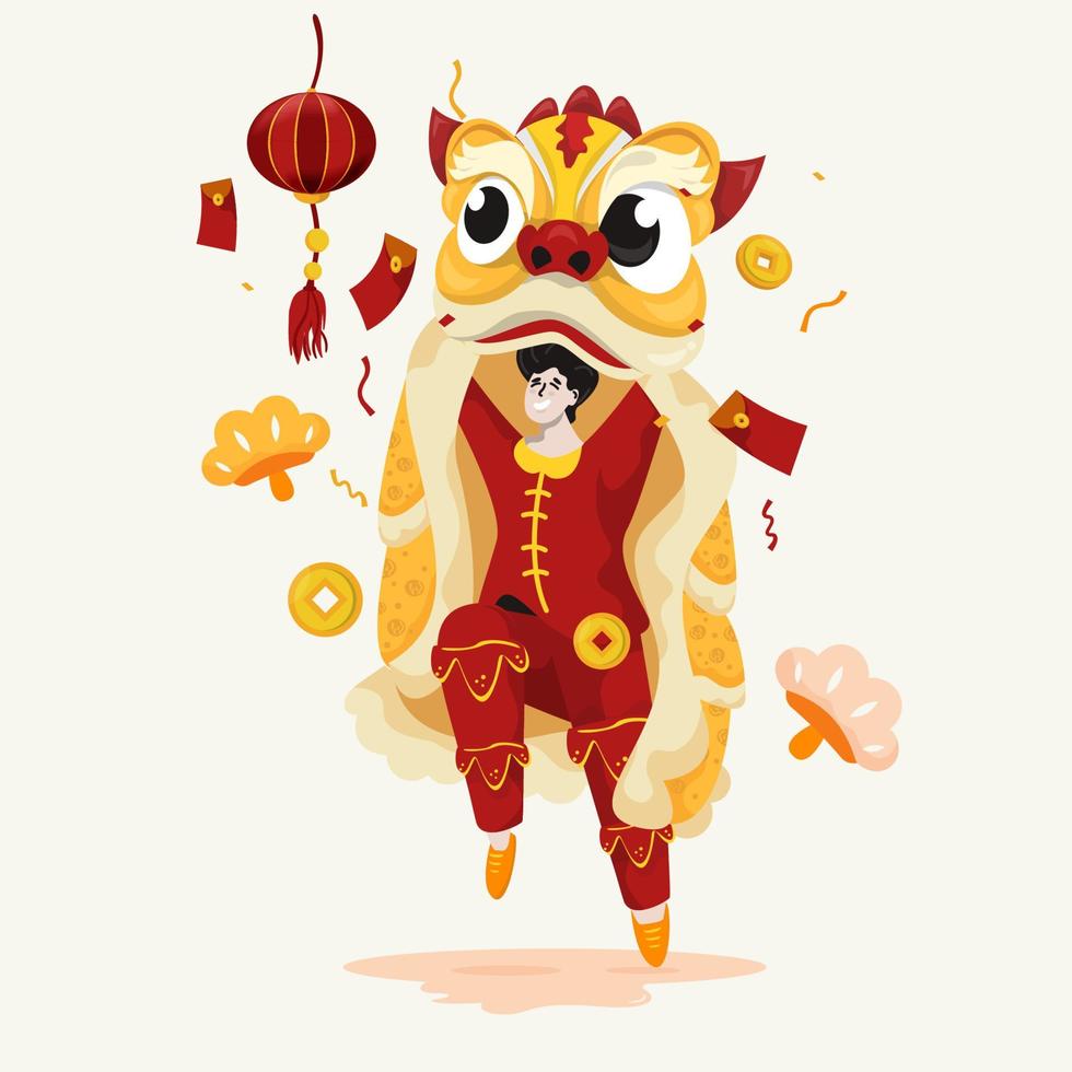 disegno di performance di danza del leone cinese vettore
