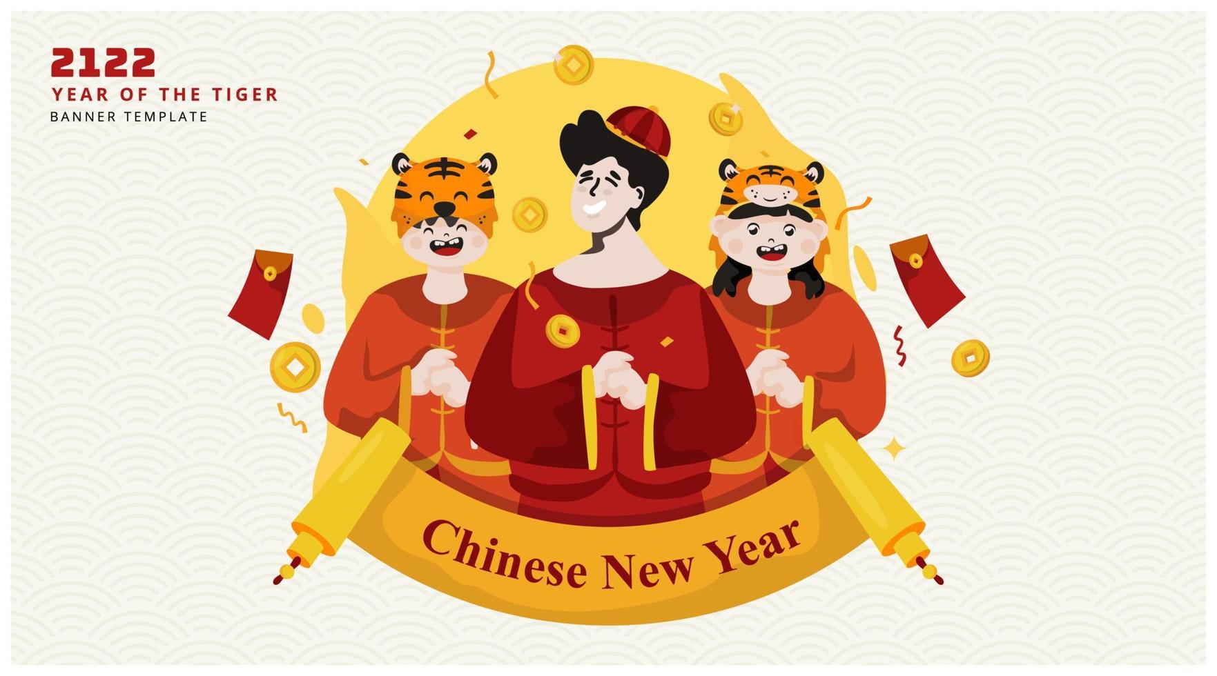 felice anno nuovo cinese famiglia saluto sul design banner vettore