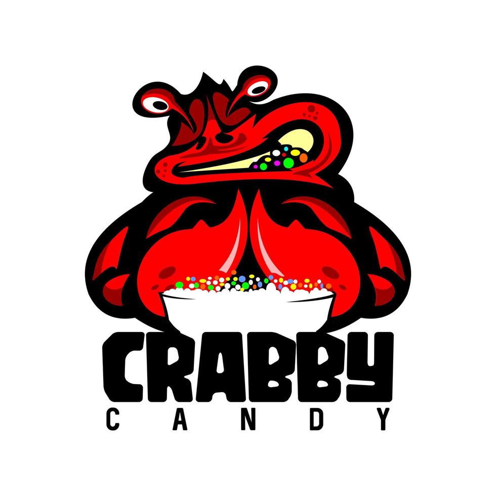 logo della mascotte della caramella crabby vettore