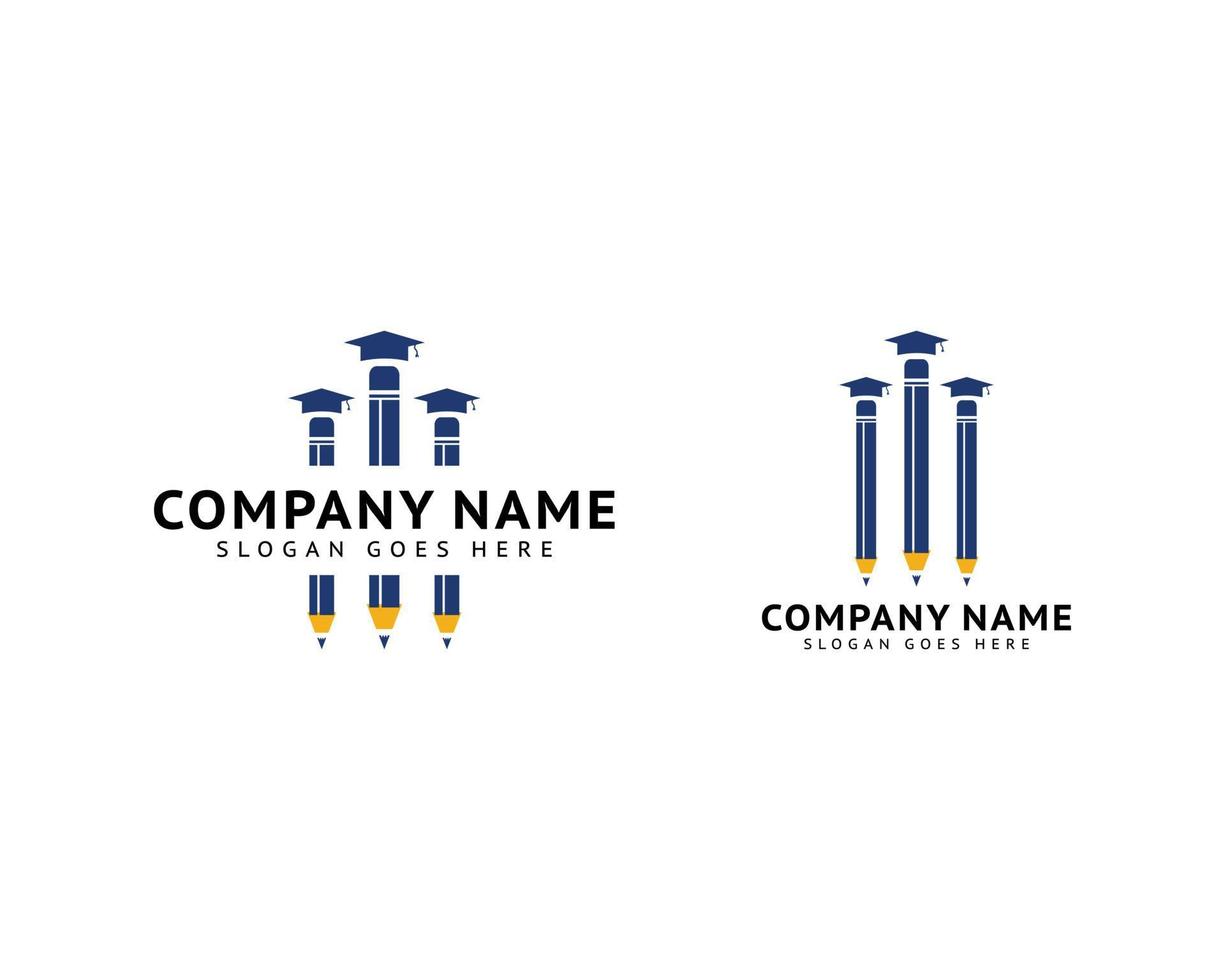 set di design del logo educativo con icona a matita e cappello di laurea vettore