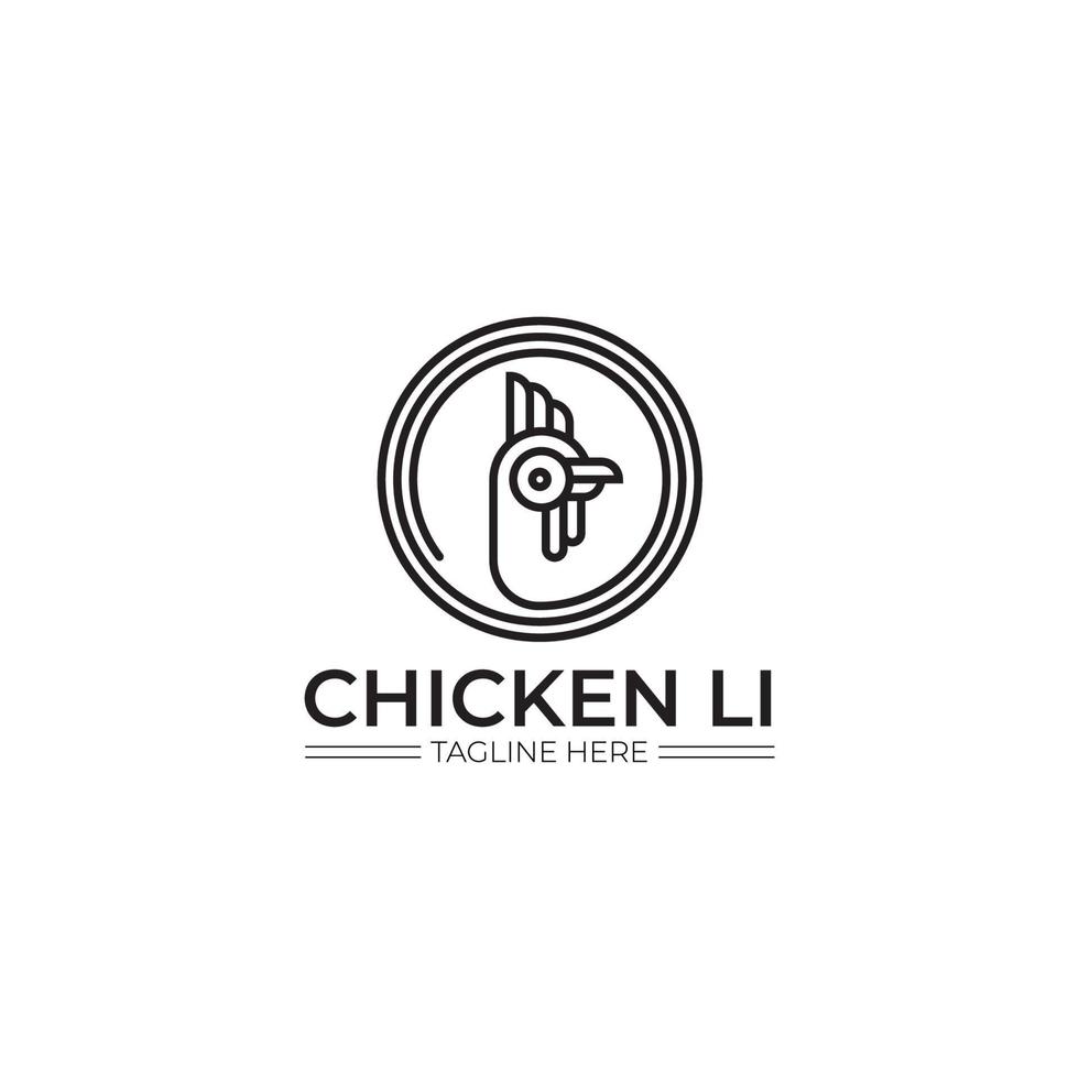 gallo testa di pollo logo semplice linea monoline vettore