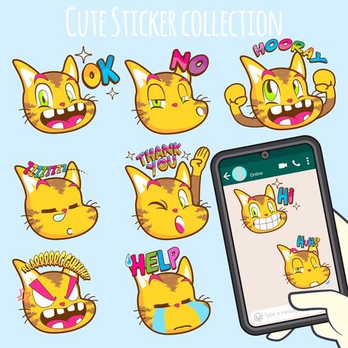 collezioni di adesivi emoji gatto carino vettore