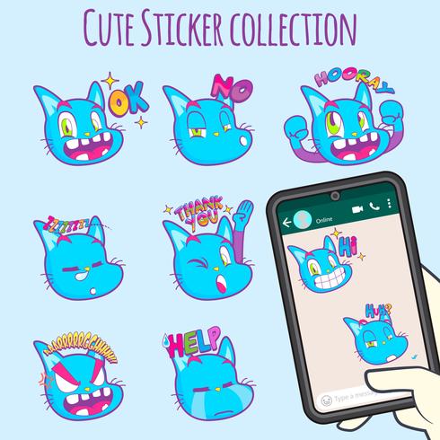 collezioni di adesivi emoji gatto carino vettore