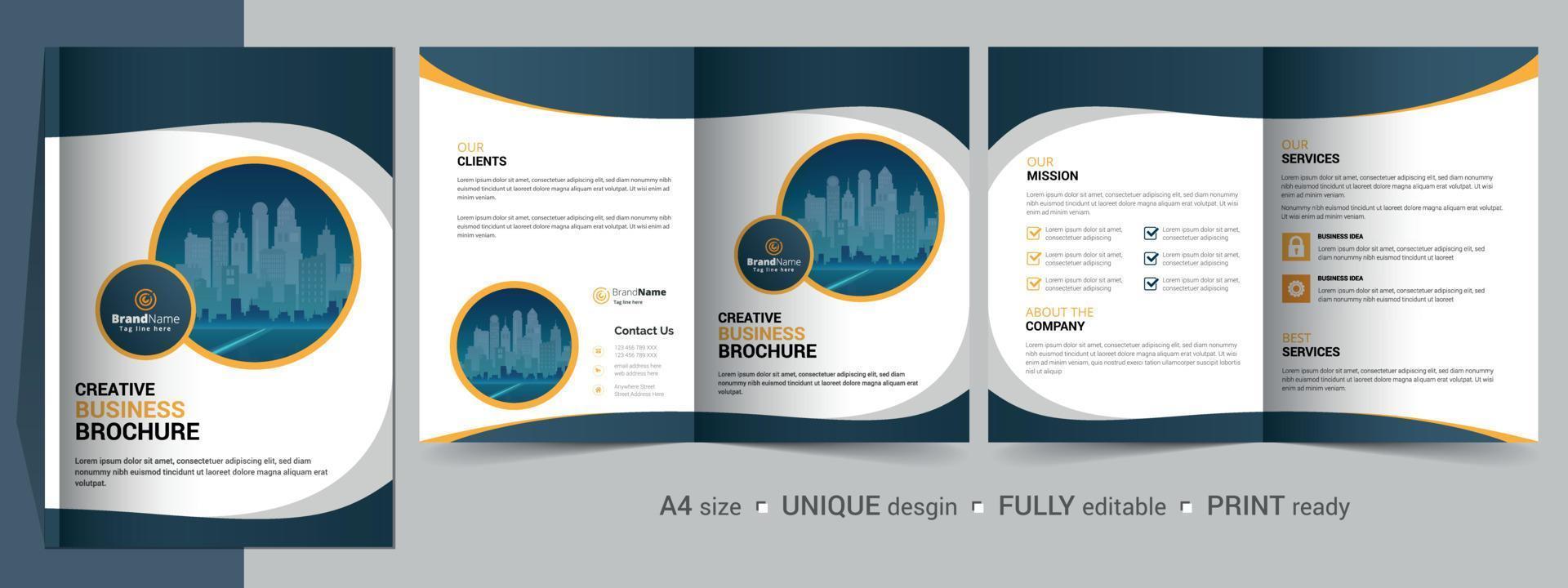 design creativo del modello di brochure bifold business moderno aziendale creativo. vettore