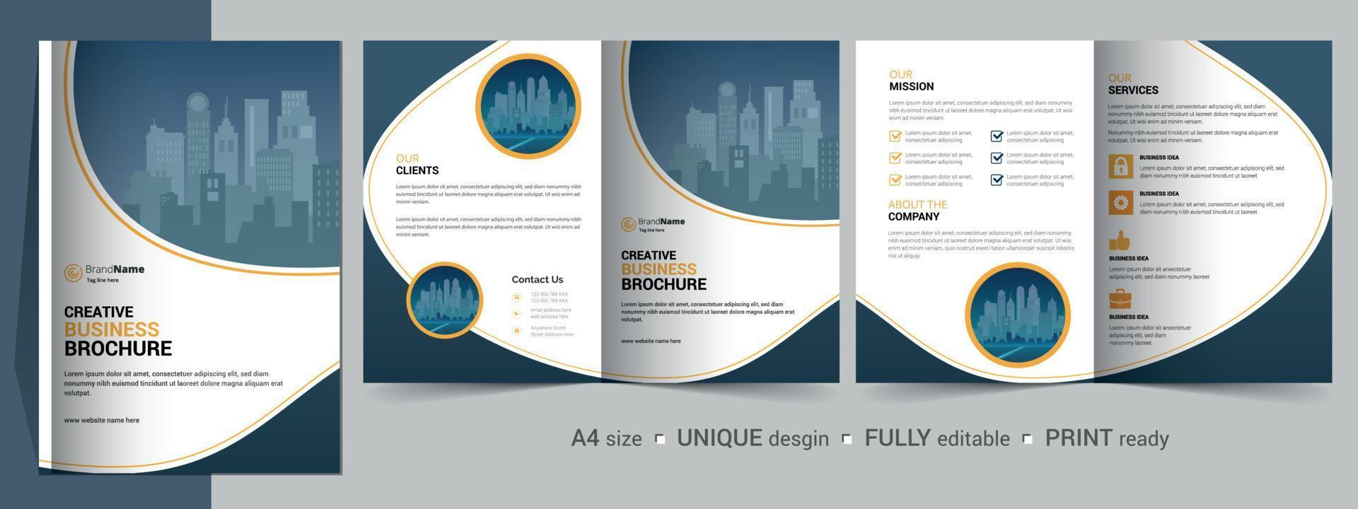 design creativo del modello di brochure bifold business moderno aziendale creativo. vettore