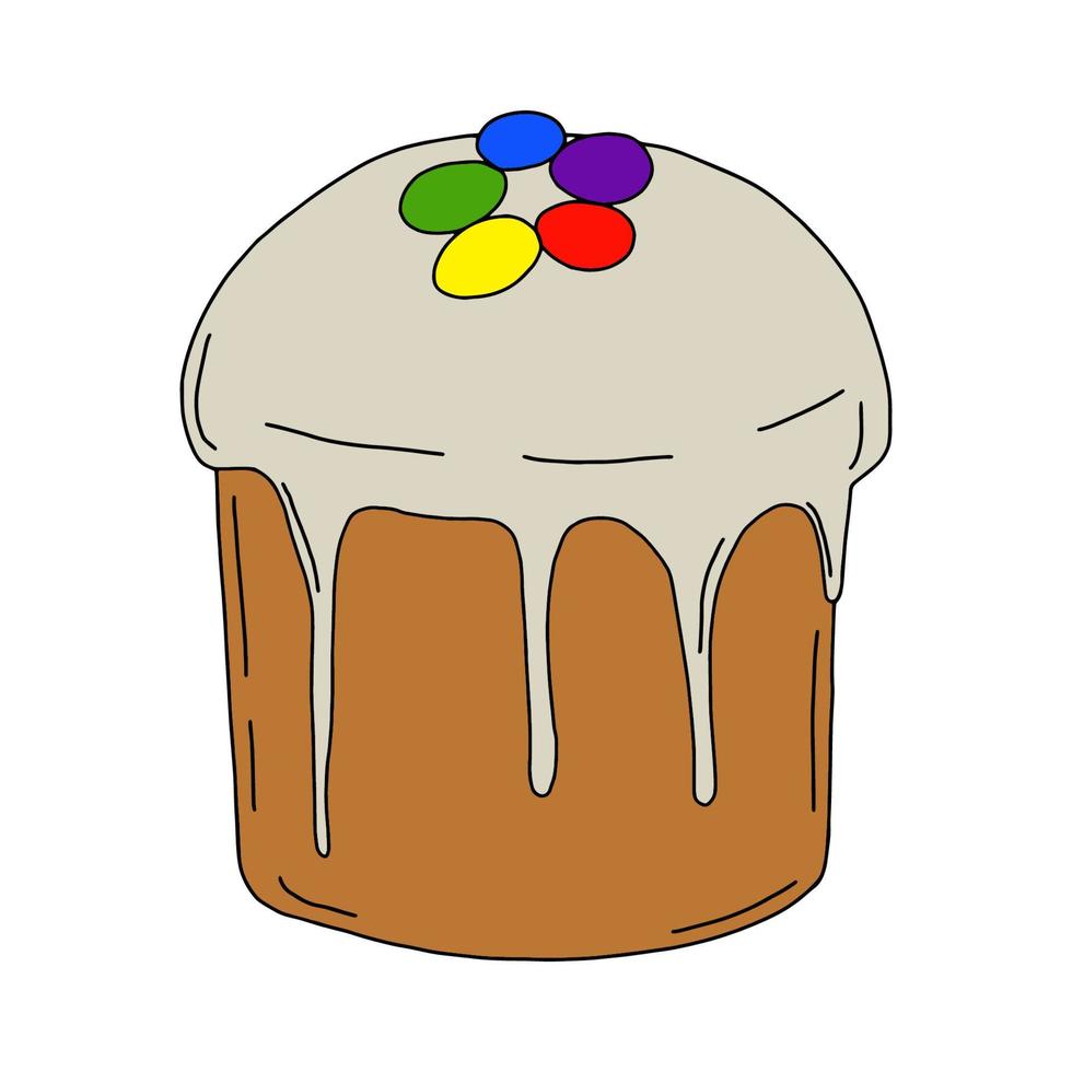 cupcake di pasqua isolato su sfondo bianco. disegno a tratteggio disegnato a mano. doodles.round torta di pasqua con uova.per tessuti, cartoline e tessuti. illustrazione vettoriale