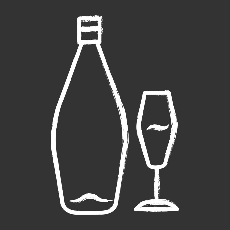 icona del gesso del vino. barretta alcolica. bottiglia e bicchiere di vino. bevanda alcolica. servizio di ristorazione. bicchieri per vino dolce standard da dessert. illustrazione di lavagna vettoriale isolata