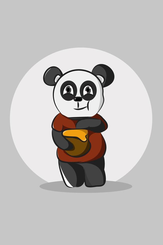 simpatico panda con illustrazione di design del personaggio del miele vettore