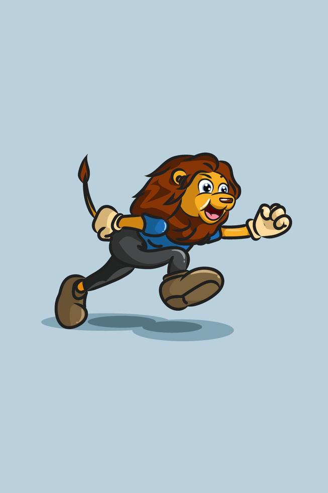 simpatico leone con illustrazione di design del personaggio di corsa vettore