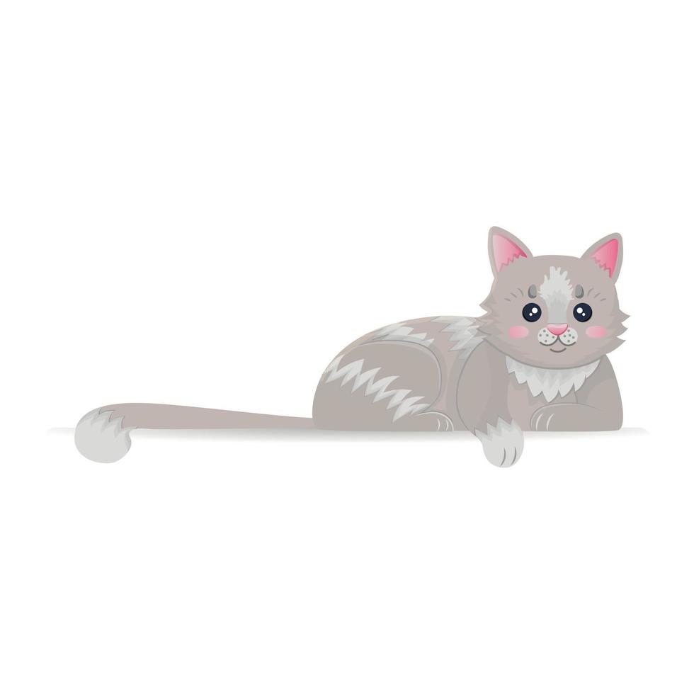 simpatico gatto cartone animato giace penzolando la zampa e la coda vettore