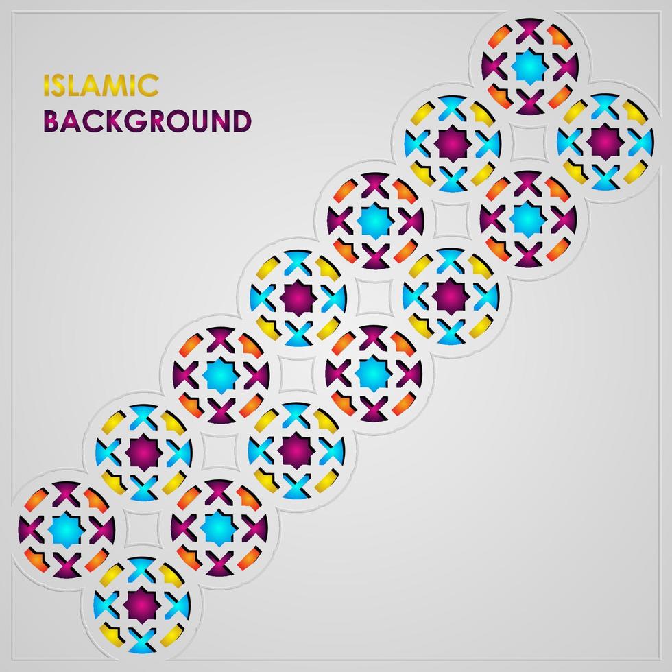 biglietto di auguri islamico banner sfondo con dettagli ornamentali colorati di mosaico floreale ornamento di arte islamica vettore