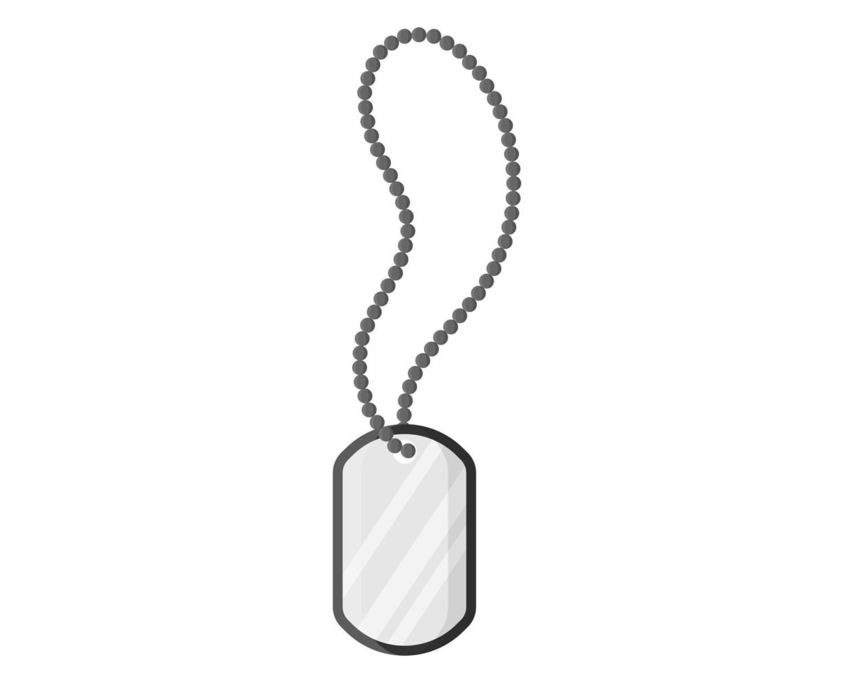 distintivo militare in metallo argento bianco o ciondolo soldato con catena per identificazione e incisione nome e gruppo sanguigno. vettore