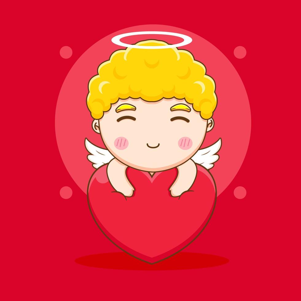 simpatico angelo cupido che abbraccia il personaggio dei cartoni animati di amore. concetto di design di san valentino. vettore