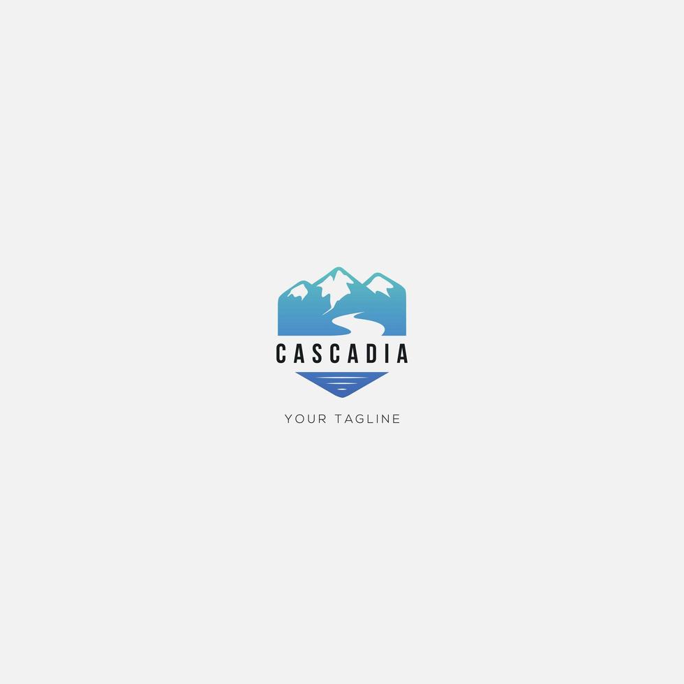 logo del paesaggio della cascadia distintivo della collina e del fiume della montagna vettore