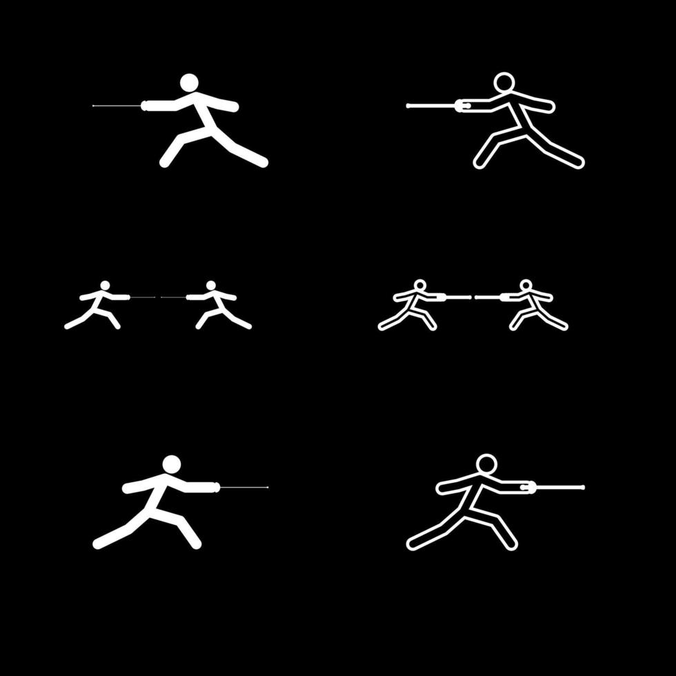 set di icone del bastone da schermidore colore bianco illustrazione stile piatto semplice immagine vettore