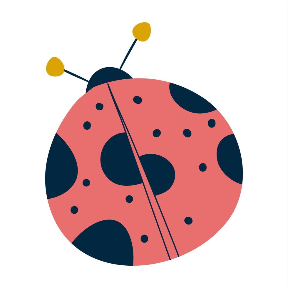 coccinella isolato su sfondo bianco. coccinella insetto con ali e punti per bambini design in semplice stile scandinavo. illustrazione colorata di primavera alla moda. disegno di illustrazione vettoriale