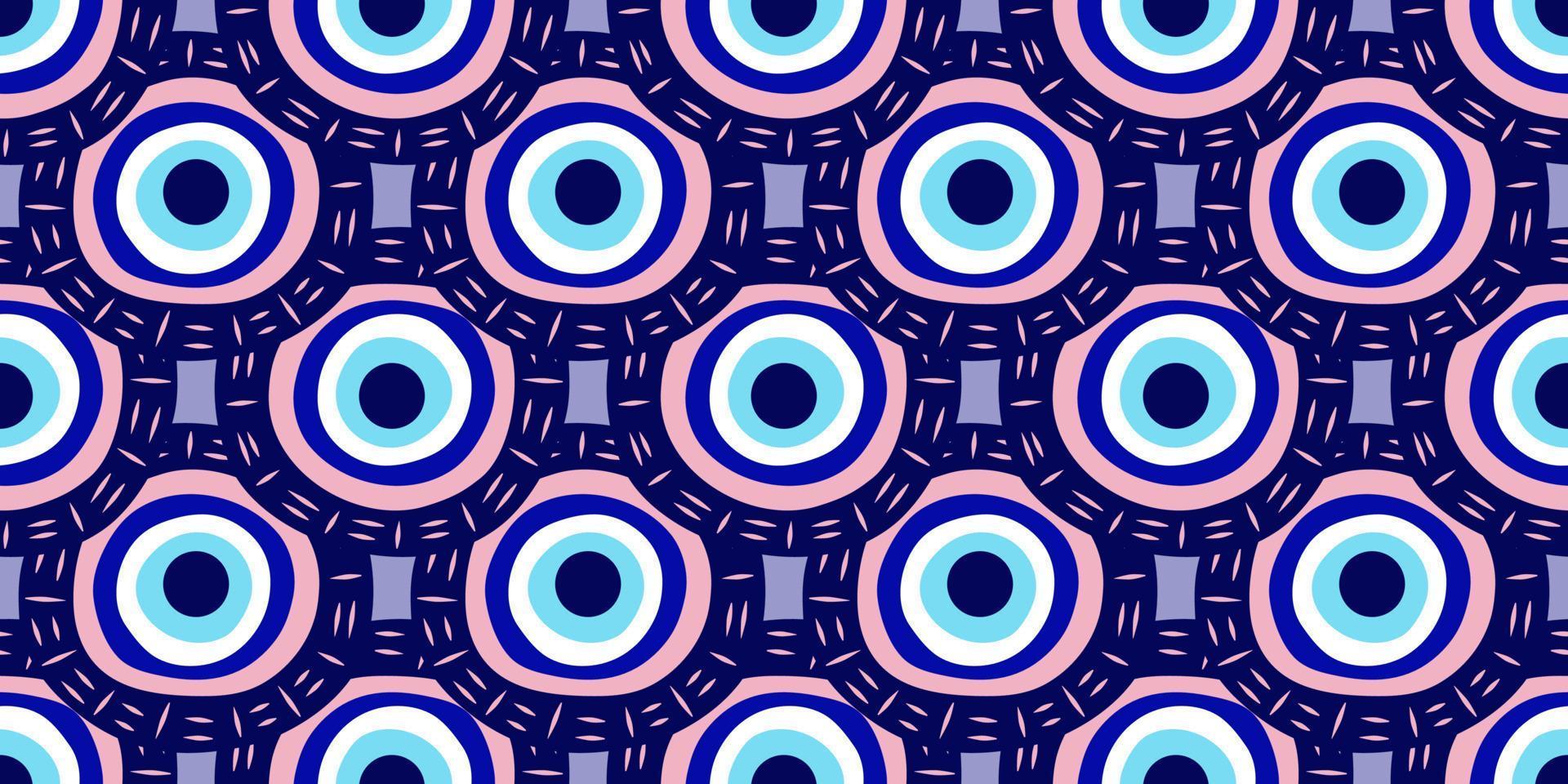modello senza cuciture amuleto turco occhio greco. occhio blu turco per amuleto e protezione in uno schema infinito. illustrazione vettoriale in uno stile piatto.