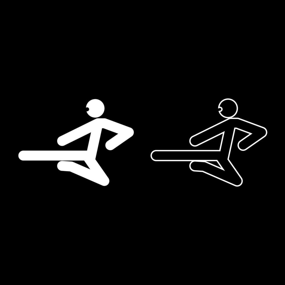 ninja con kick stick icon set colore bianco illustrazione stile piatto semplice immagine vettore