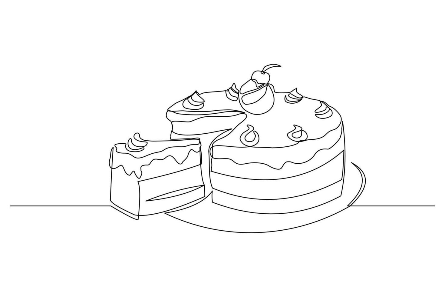 disegno a linea continua di una deliziosa torta a fette o budino. singolo pezzo d'arte di una linea di dessert cibo dolce. illustrazione vettoriale