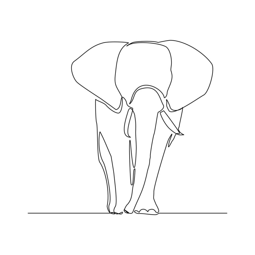 linea continua di elefante in piedi che cammina. singola linea d'arte di elefante selvatico. illustrazione vettoriale