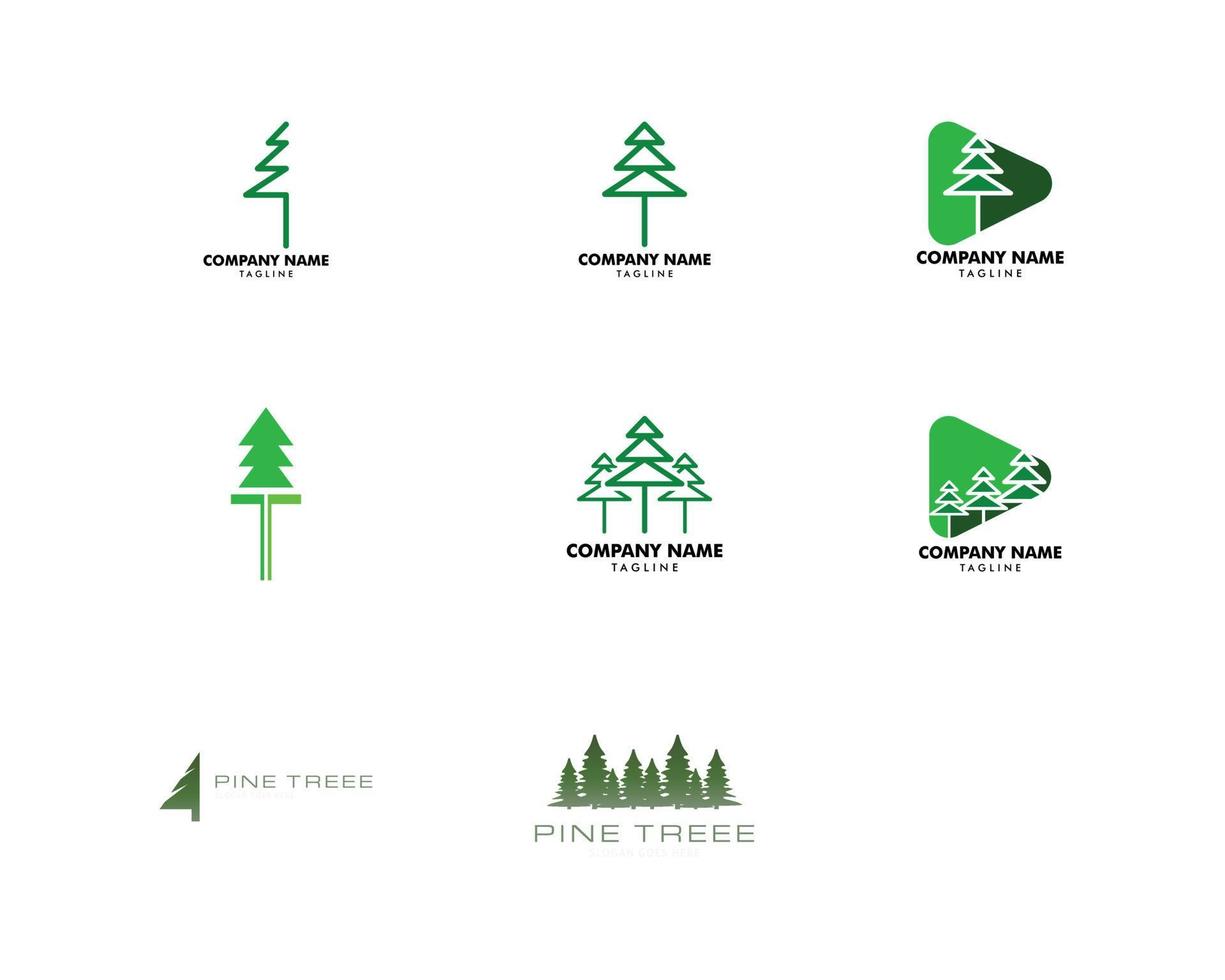 set di modello di progettazione logo albero di pino vettore