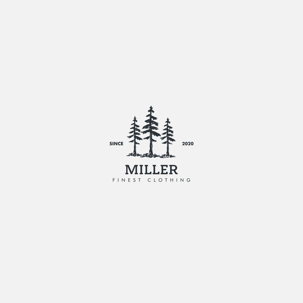 logo classico pini albero logo vintage natura vettore